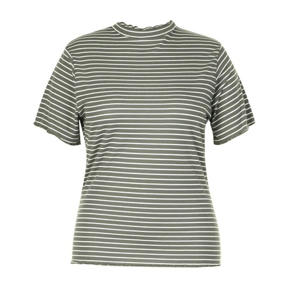 Boohoo Plus Lettuce Hem Stripe Rib T-Shirt - Picture 2 of 5